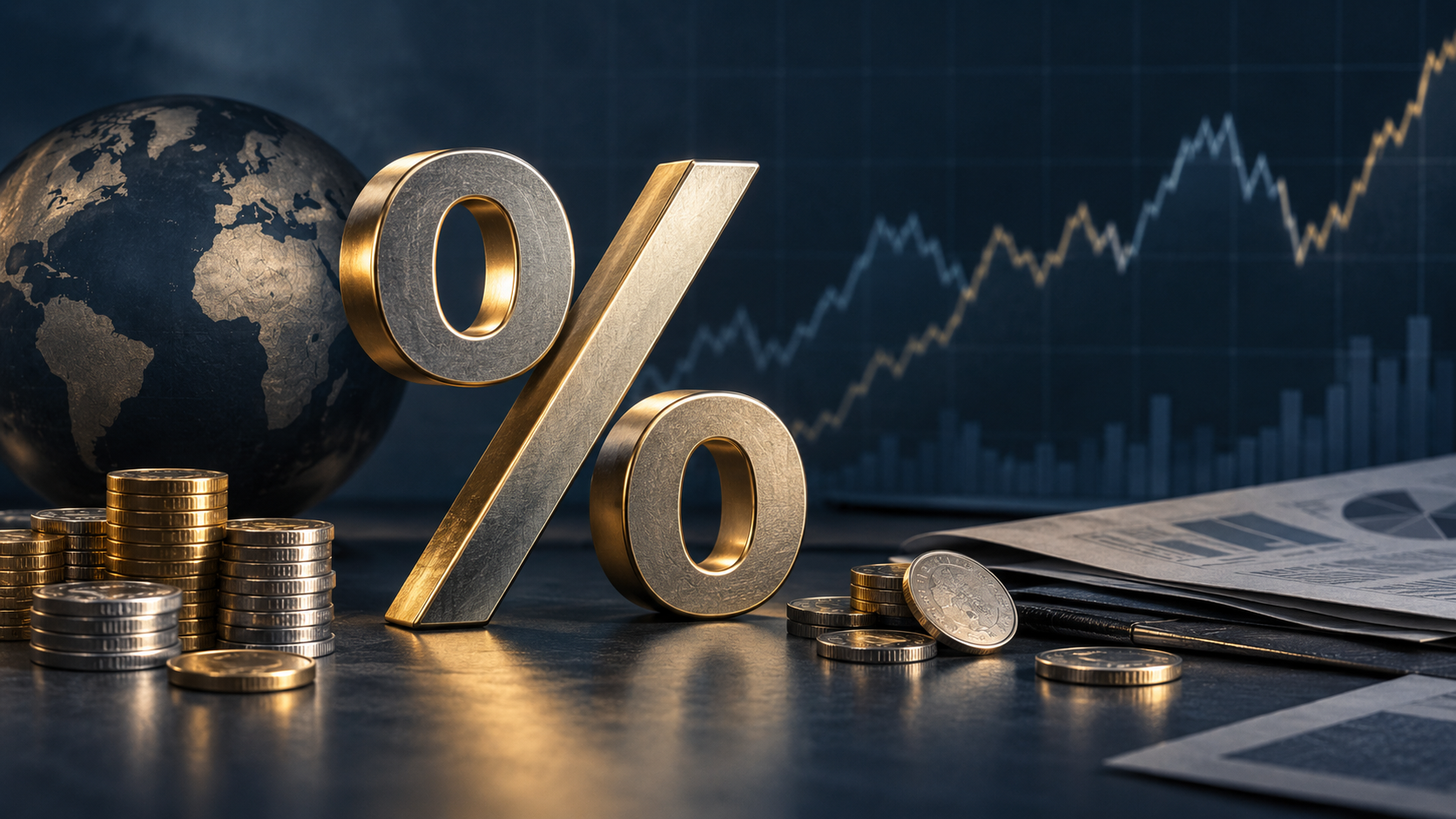 Percentage symbol illustrating how interest rates affect savings, borrowing and financial markets
