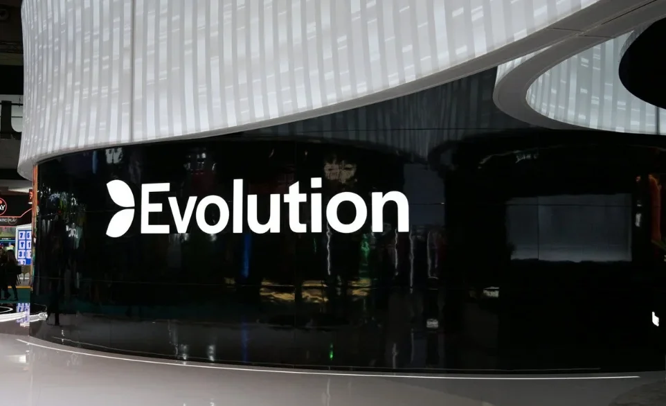 Evolution logo displayed at the gaming group’s exhibition stand.