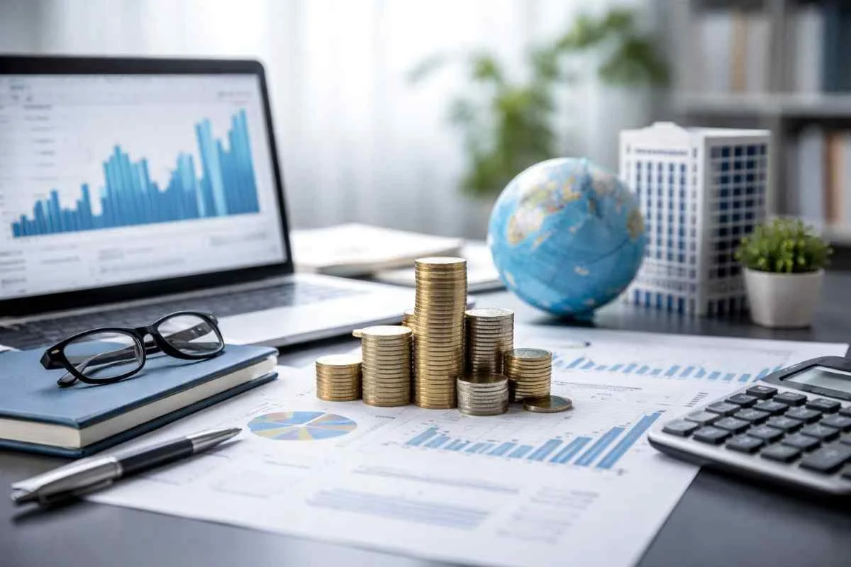 Corporate refinancing and debt documents on a desk.